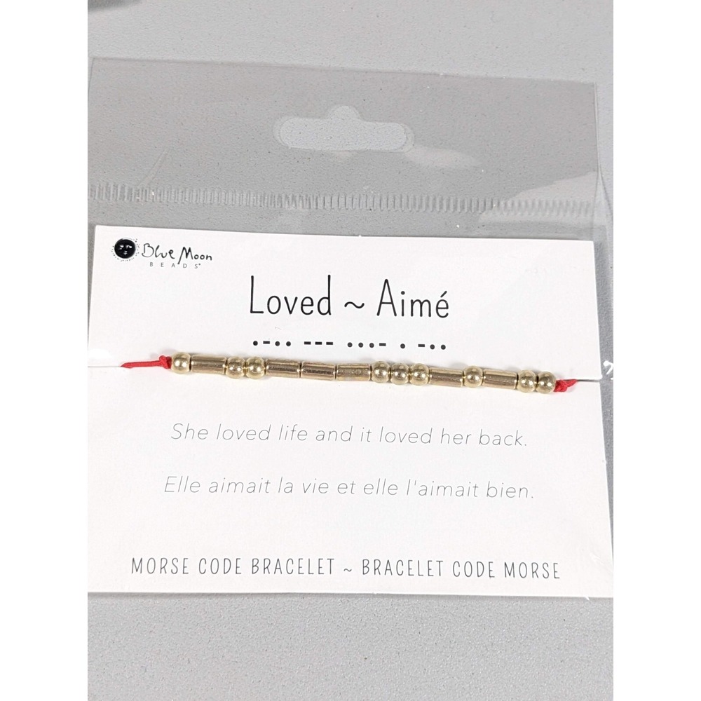 Loved Morse Code Bracelet Gold Tone Red Cord Adjustable Minimalist Gift
